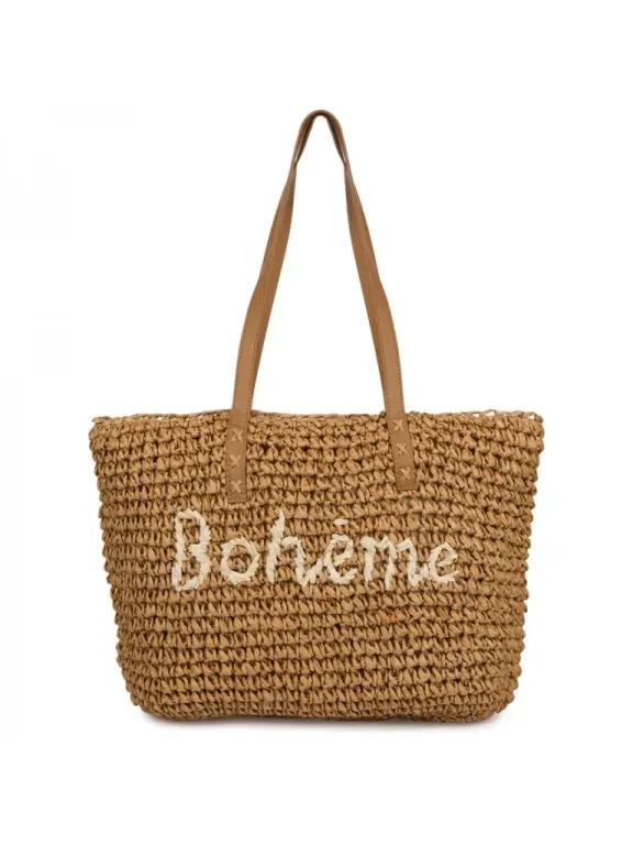 Boheme fonott shopper táska - sötétbézs